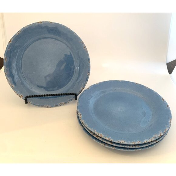 Tommy Bahama Other - 4 Tommy Bahama Melamine Crackle Salad Plates 9" Turquois Blue Aqua Rustic